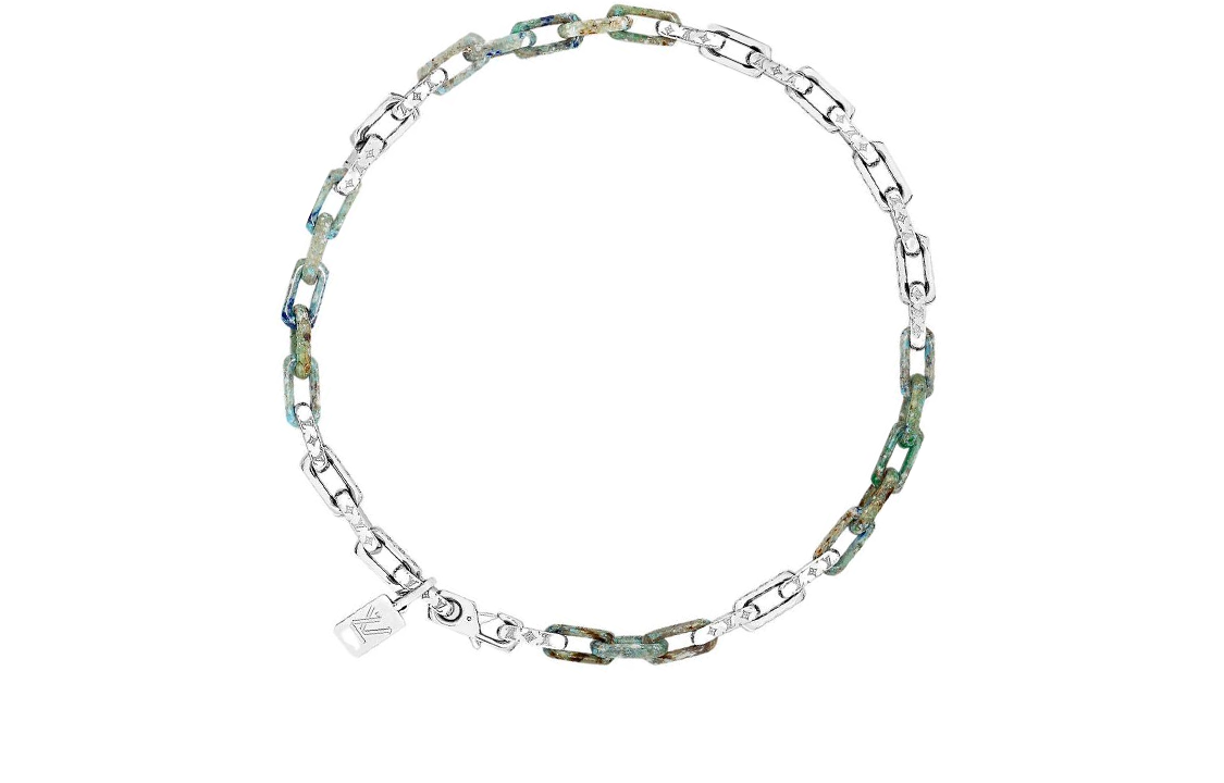 LOUIS VUITTON  Green/Silver Metal Patchwork Fashion Cuban Necklace M00732 圖 3