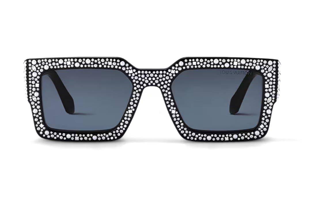 Louis Vuitton  Irregular Black Rhinestone Logo Sunglasses Z2396E