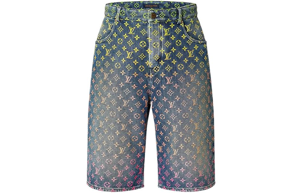 Order 루이 비통 로고 자카드 지퍼 데님 반바지. 1AB928