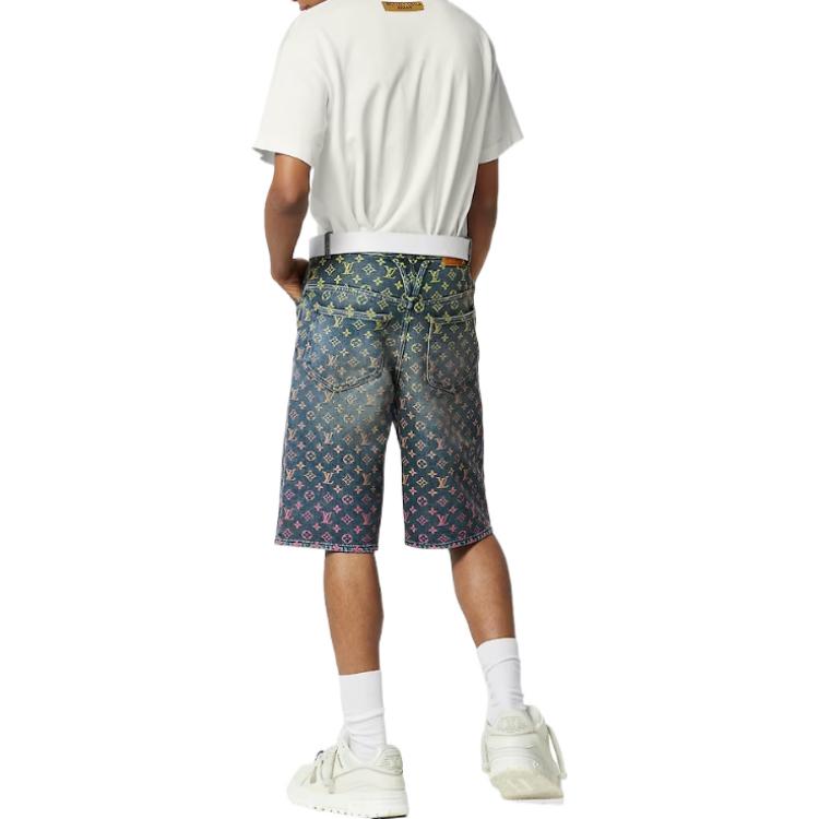 Lookbook 루이 비통 로고 자카드 지퍼 데님 반바지. 1AB928