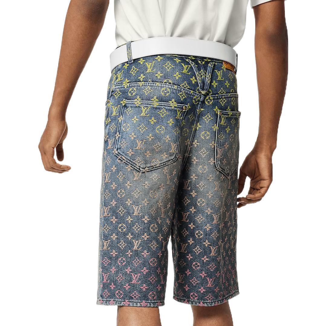 Shop 루이 비통 로고 자카드 지퍼 데님 반바지. 1AB928