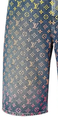 루이 비통 로고 자카드 지퍼 데님 반바지. 1AB928 Purchase 루이 비통 로고 자카드 지퍼 데님 반바지. 1AB928