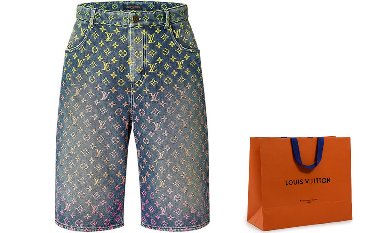 Cheap 루이 비통 로고 자카드 지퍼 데님 반바지. 1AB928