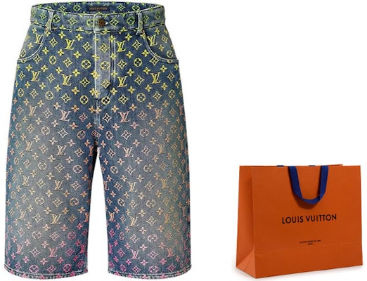 루이 비통 로고 자카드 지퍼 데님 반바지. 1AB928 Cheap 루이 비통 로고 자카드 지퍼 데님 반바지. 1AB928