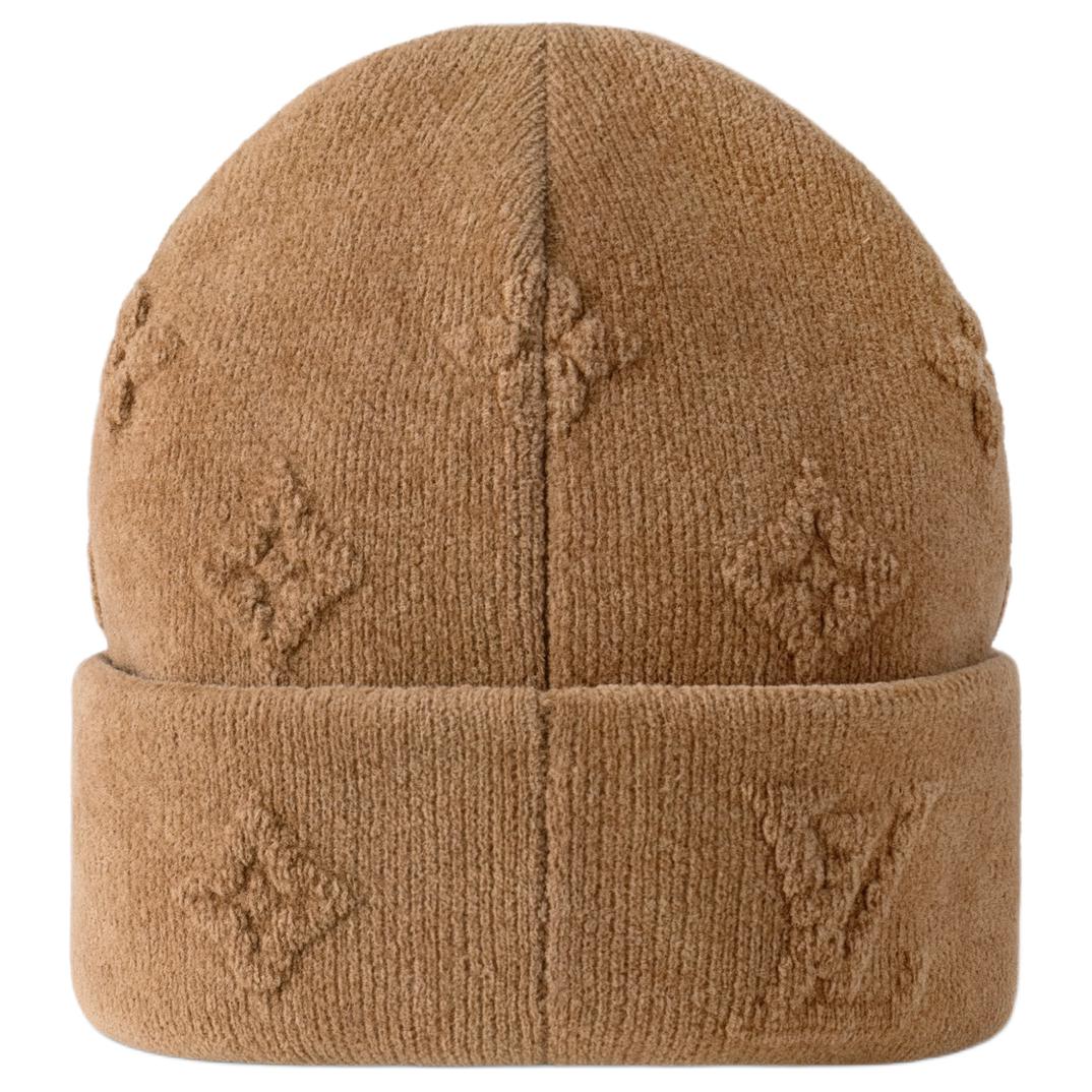 Shop 루이비통 로고 니트 비니 나일론 코튼 혼합 베이지. M96252