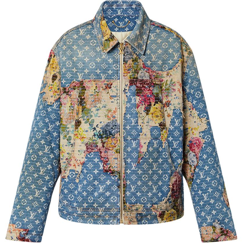 LOUIS VUITTON  Logo Print Patchwork Denim Jacket Blue Long Sleeve 1AAGQG