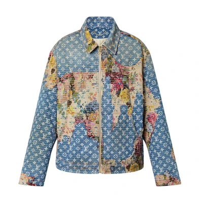 LOUIS VUITTON Logo Print Patchwork Denim Jacket Blue Long Sleeve 1AAGQG
