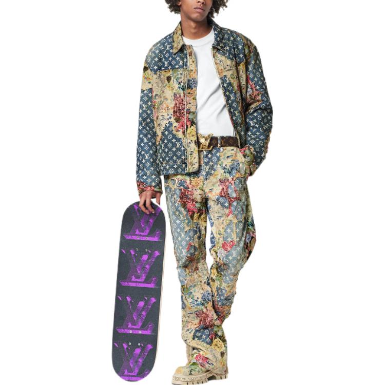 Purchase LOUIS VUITTON Jaket Denim Patchwork Logo Biru Lengan Panjang 1AAGQG