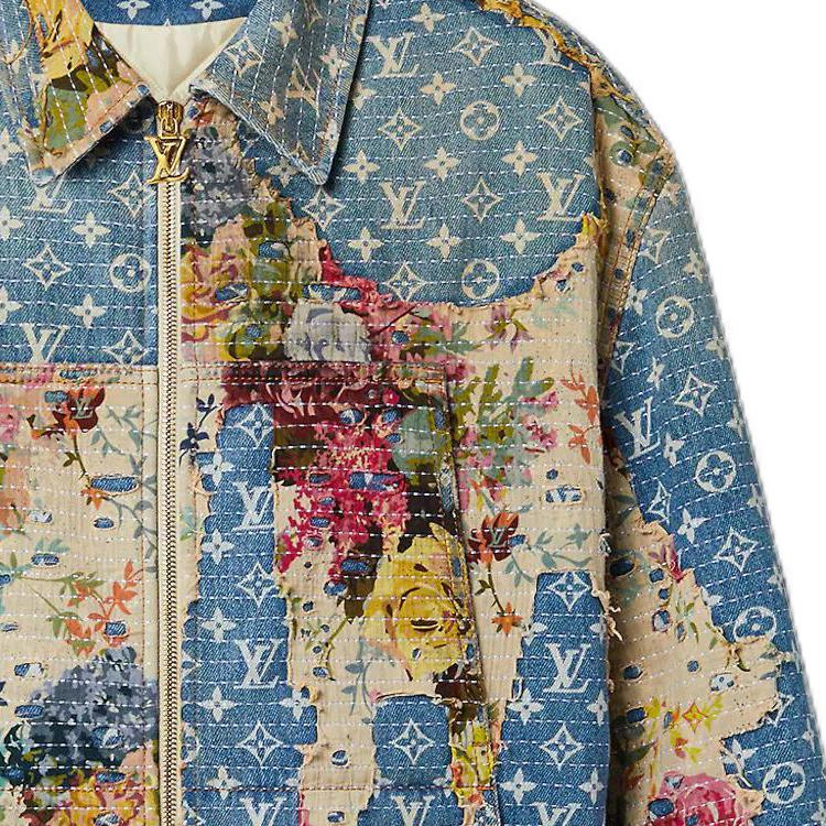 Sizing LOUIS VUITTON Jaket Denim Patchwork Logo Biru Lengan Panjang 1AAGQG