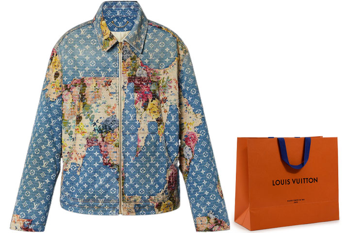 Cheap LOUIS VUITTON Jaket Denim Patchwork Logo Biru Lengan Panjang 1AAGQG