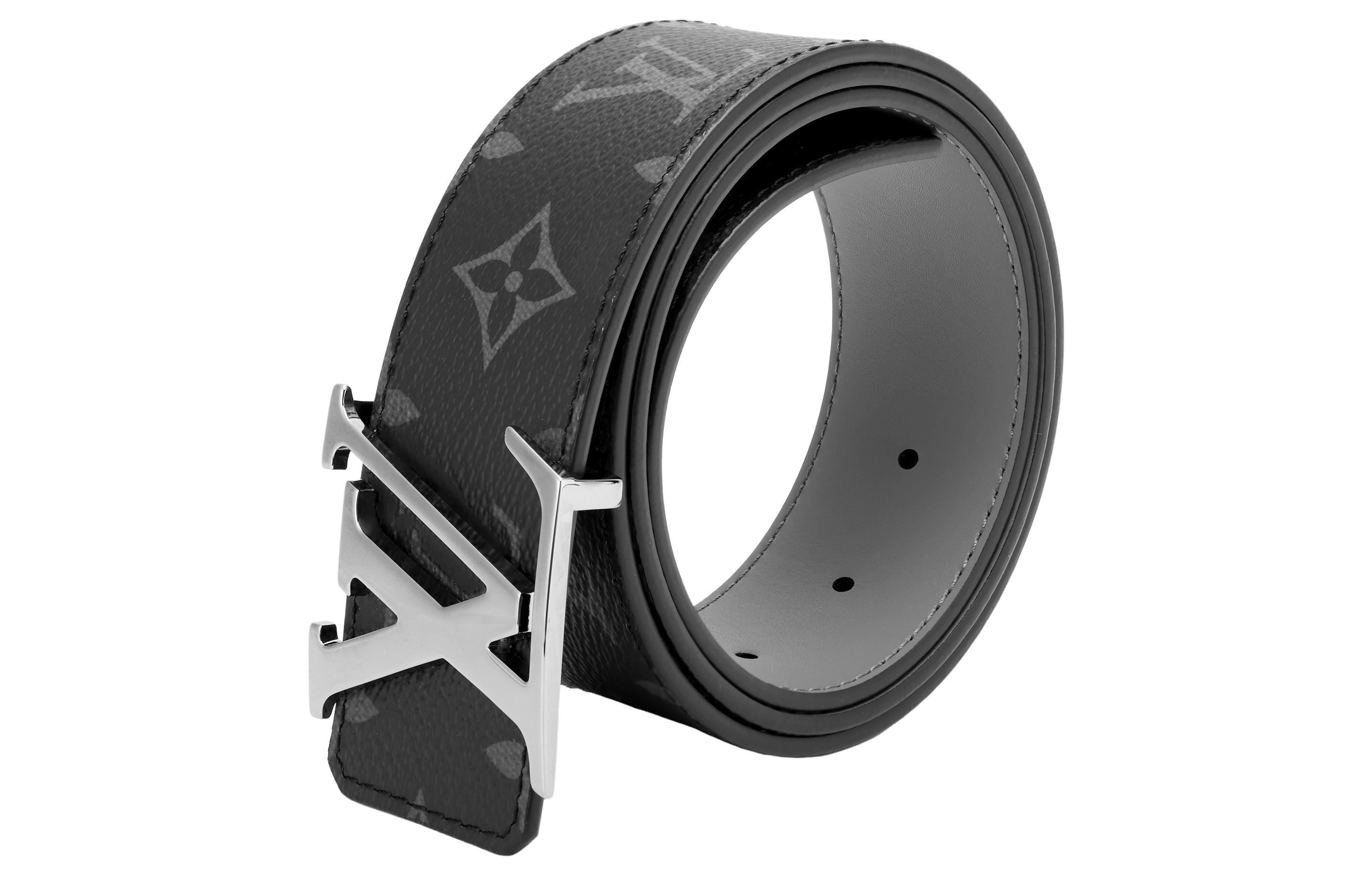 Shop 路易威登可翻转男士皮革帆布腰带 黑色/灰色 4厘米 M0535U