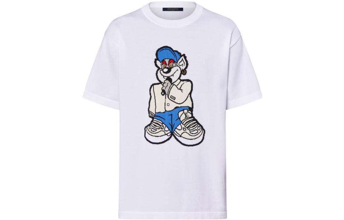 LOUIS VUITTON  White Cartoon Print Crew Neck T-Shirt Short Sleeve. 1AATLF