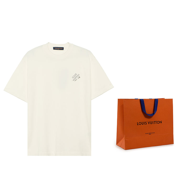 Cheap 路易威登 白色胸口Logo印花圓領T恤 1AATX9