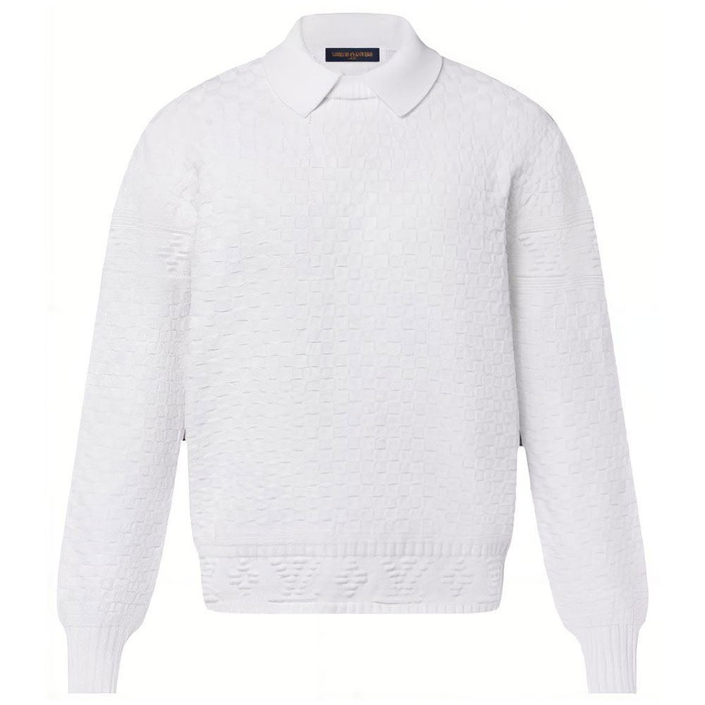 Louis Vuitton  White Loose-Fit Knit Pullover Long-Sleeve Sweater 1ABXZK