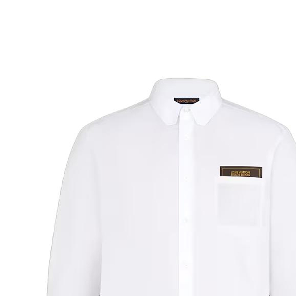 Sizing 루이비통 화이트 슬림핏 긴소매 포플린 셔츠 컬러 디테일. 1A7Y1J