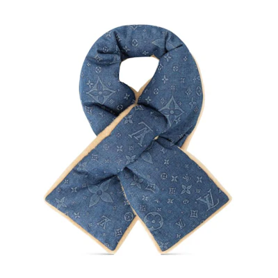 LOUIS VUITTON Wool Logo Scarf Blue LVU49N74
