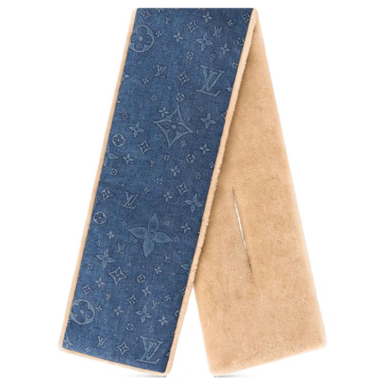 Shop 路易威登 蓝色羊毛Logo围巾 LVU49N74