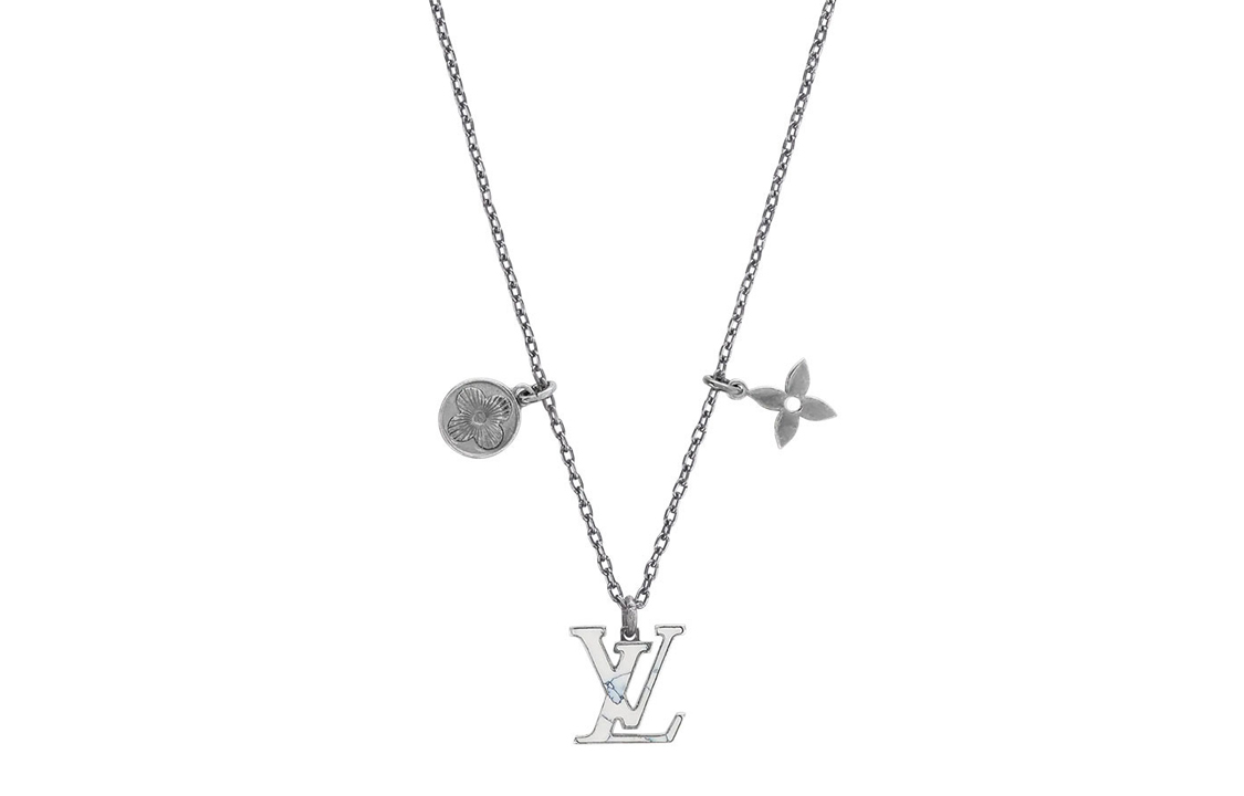 Louis Vuitton Aged Brass Logo Marble Pendant Necklace Unisex Couples Style M00317 圖 2