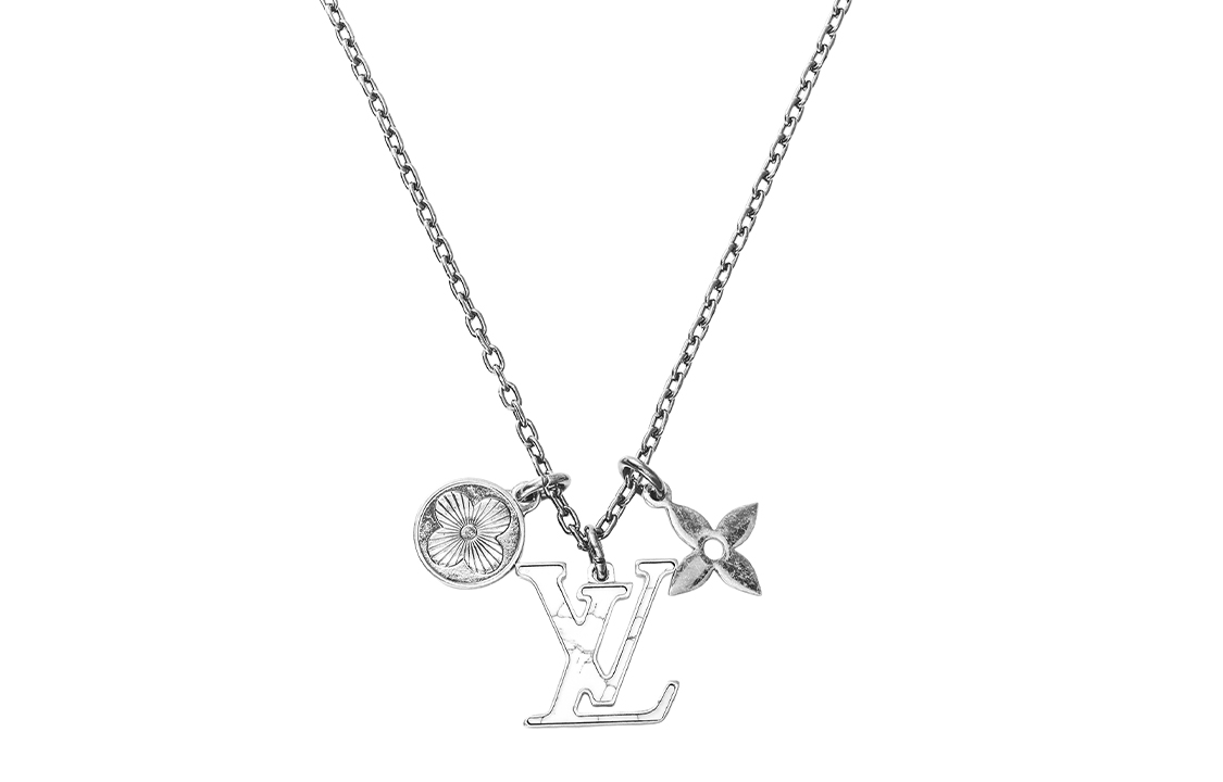 Louis Vuitton Aged Brass Logo Marble Pendant Necklace Unisex Couples Style M00317 圖 5