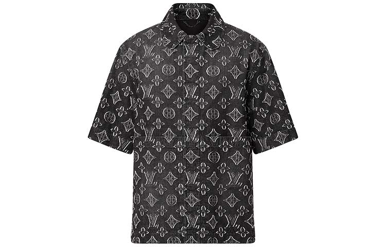 LOUIS VUITTON All-Over Print Casual Short Sleeve Shirt Black Mens 1ABYOM