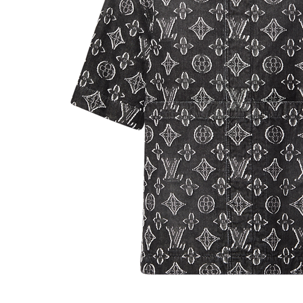 Shop LOUIS VUITTON Kemeja Lengan Pendek Santai Cetakan Hitam Lelaki 1ABYOM