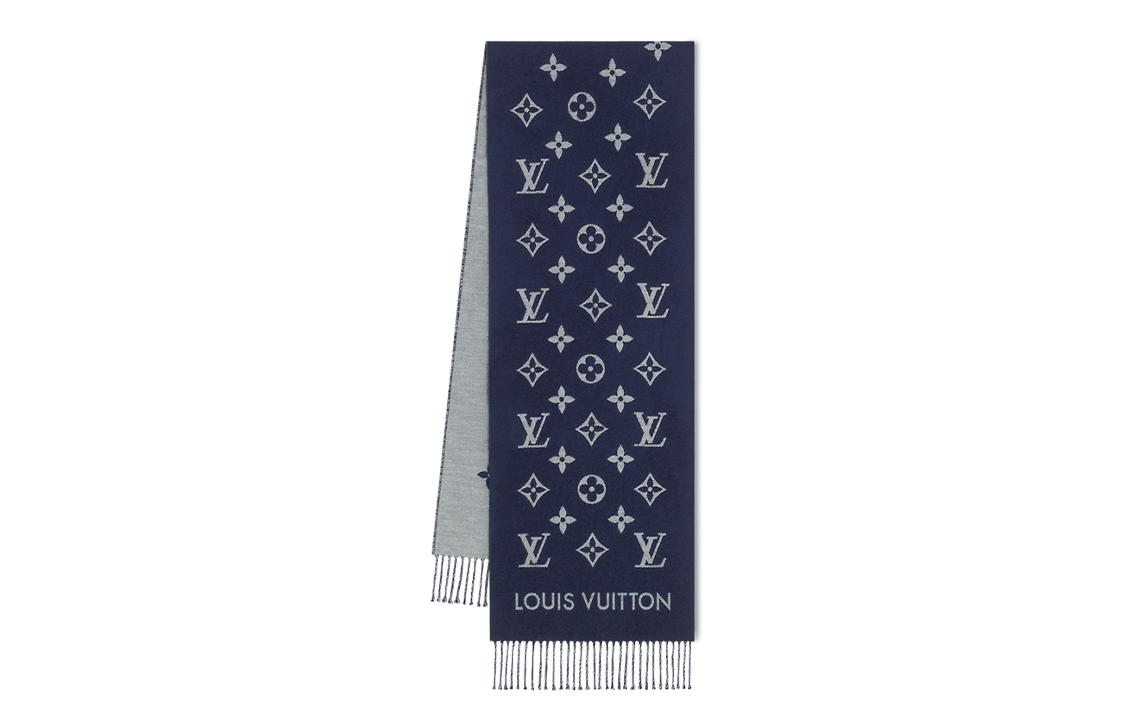 Louis Vuitton All About Monogram Fringe Scarf in Navy - Unisex Couple Style. M79130 圖 2