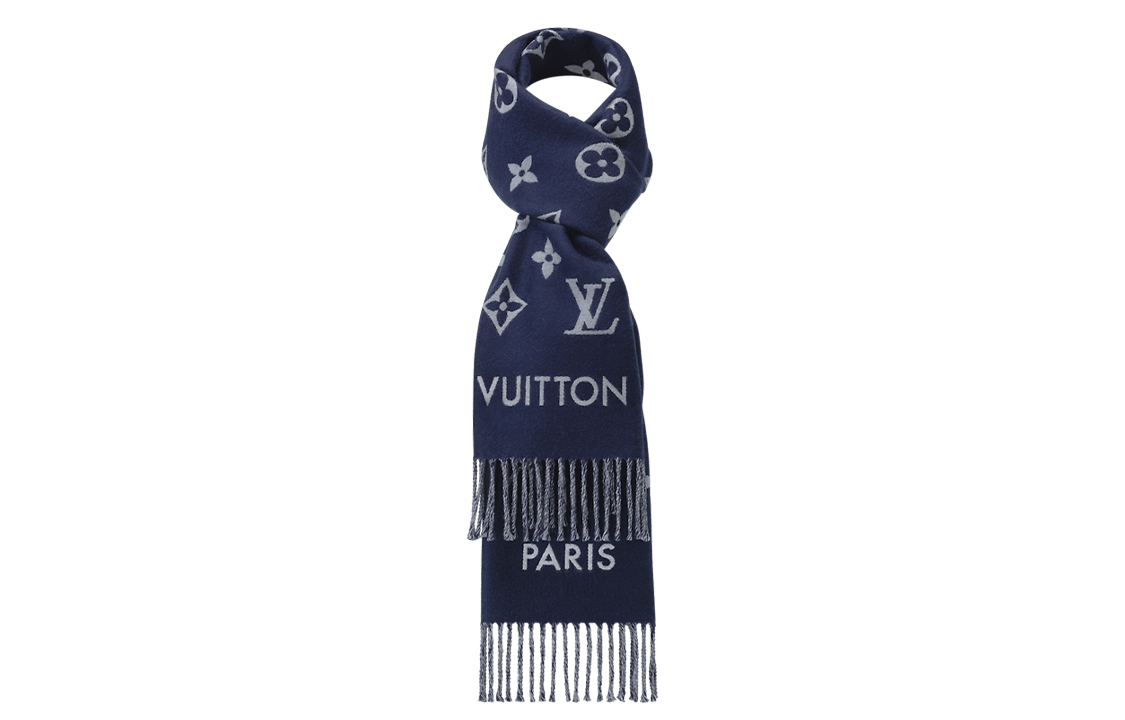Louis Vuitton All About Monogram Fringe Scarf in Navy - Unisex Couple Style. M79130 圖 3