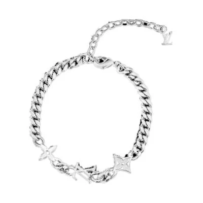 LOUIS VUITTON Alphabet Metal Bracelet Silver for Men. M1407A