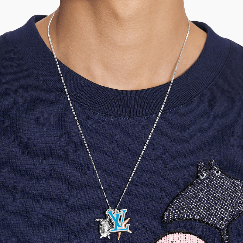 LOUIS VUITTON Aquatics Metallic Silver Necklace for Men M00280 圖 5