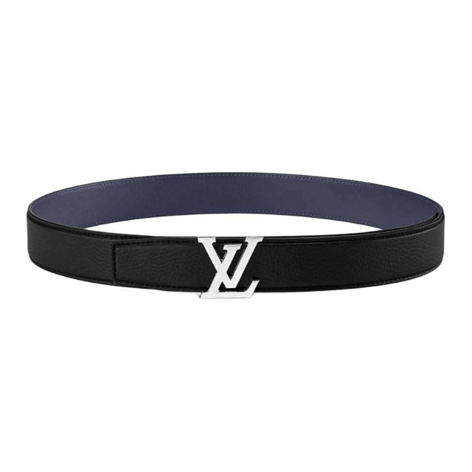 LOUIS VUITTON Arched Edge Smooth Buckle Leather Belt Unisex Black 3.5cm Wide M8359