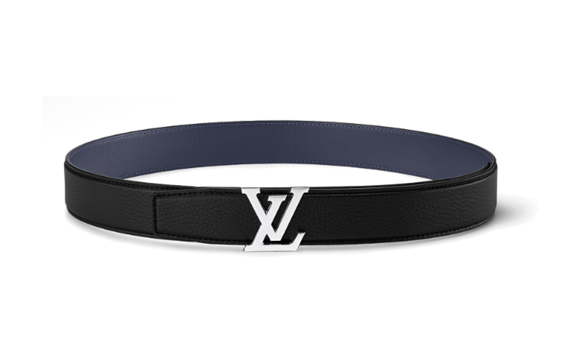 Order ルイ・ヴィトン アーチ型エッジ スムースバックル レザーベルト ユニセックス ブラック 3.5cm M8359