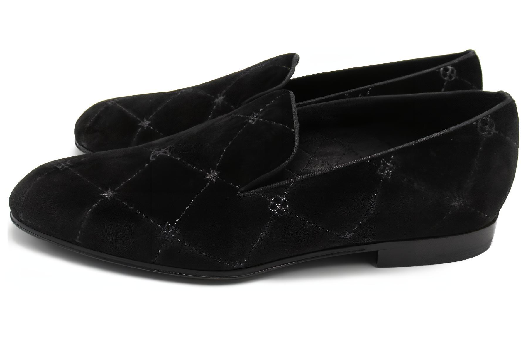 Louis Vuitton Auteuil Velvet Loafers 'Black with Silver Logo Lines' 1A5FXK