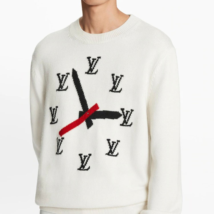 Details for Suéter de punto beige Louis Vuitton Clock Crewneck. 1A8P4C