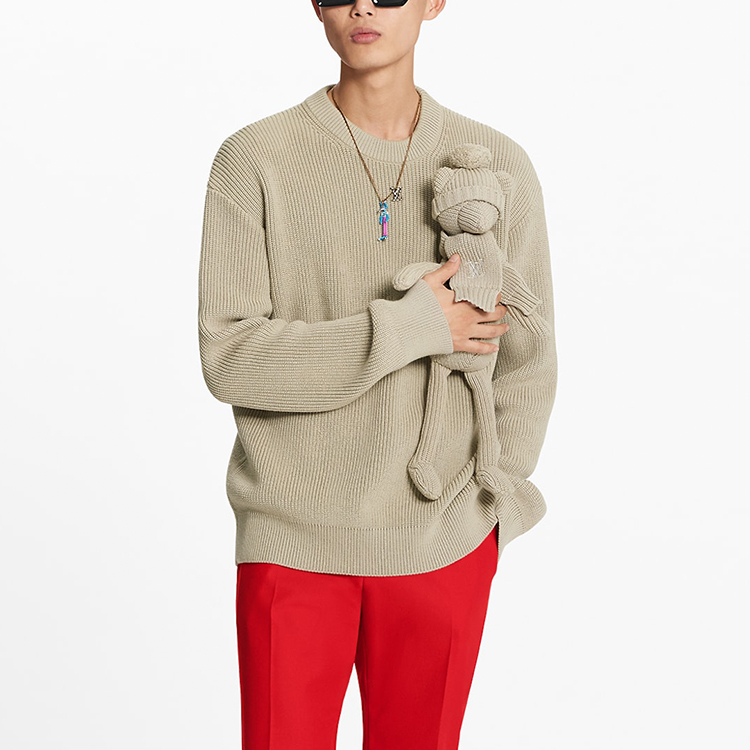 Shop Jersey Beige de Louis Vuitton Cuello Redondo Manga Larga para Hombre/Mujer 1A8P3Y