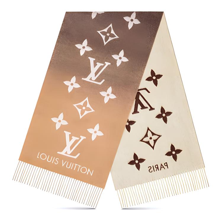 LOUIS VUITTON Beige Gradient Monogram Cashmere Tassel Scarf Unisex M73675
