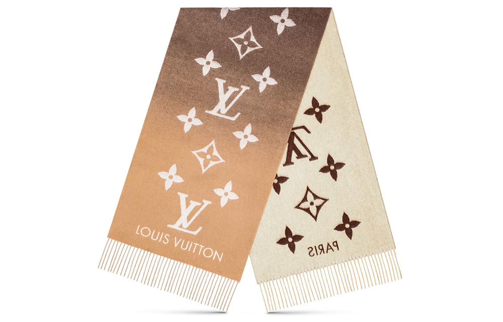 LOUIS VUITTON Beige Gradient Monogram Cashmere Tassel Scarf Unisex M73675 圖 2