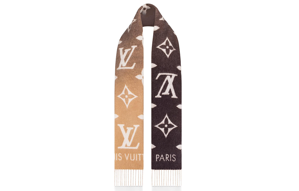 LOUIS VUITTON Beige Gradient Monogram Cashmere Tassel Scarf Unisex M73675 圖 3