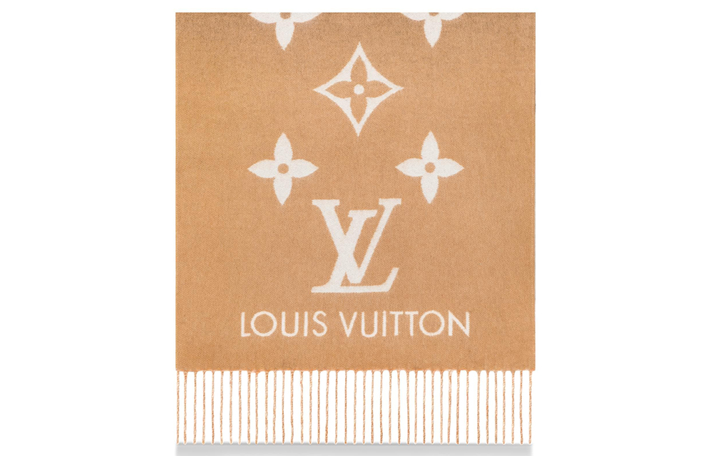 LOUIS VUITTON Beige Gradient Monogram Cashmere Tassel Scarf Unisex M73675 圖 4