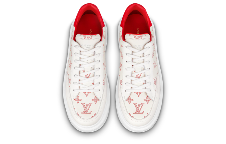 Shop LOUIS VUITTON Beverly Hills 皮革 低筒系帶 時尚板鞋 男款 白紅