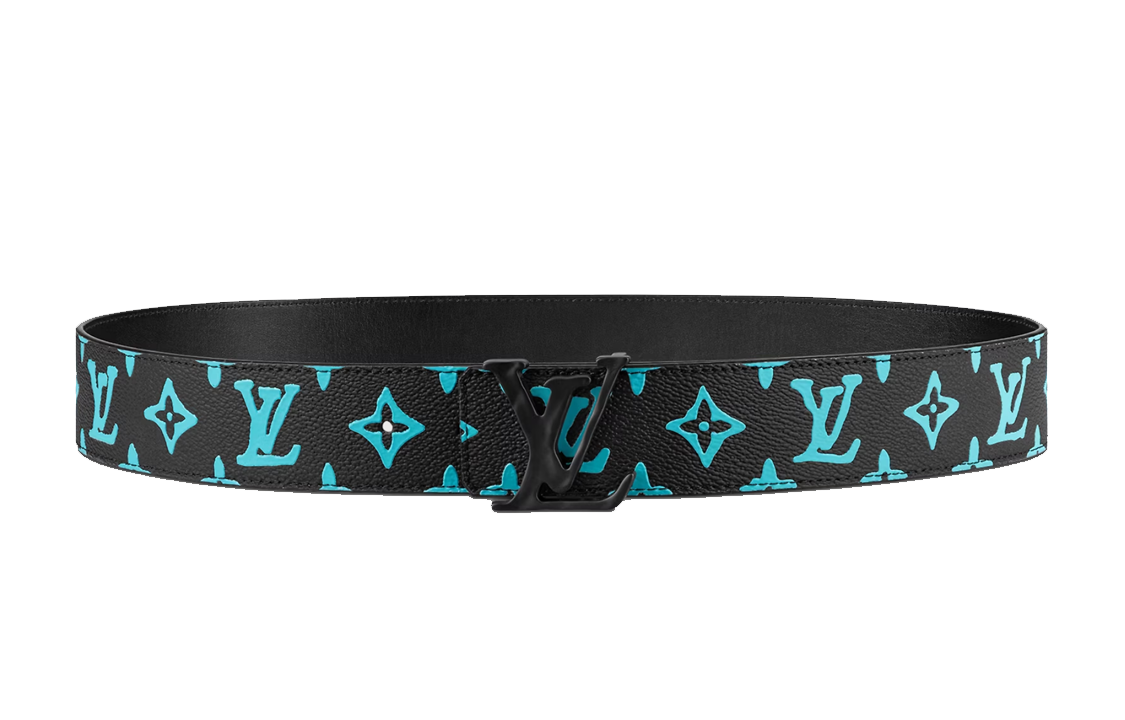 LOUIS VUITTON Bicolor Pin Buckle Leather Belt Black/Blue 4cm Width M0660S 圖 3