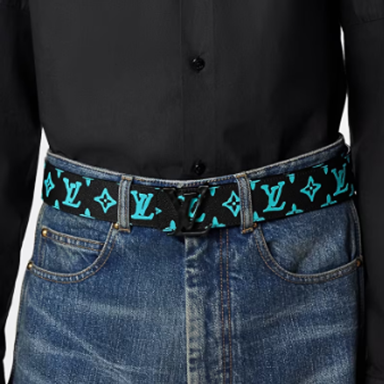 LOUIS VUITTON Bicolor Pin Buckle Leather Belt Black/Blue 4cm Width M0660S 圖 4