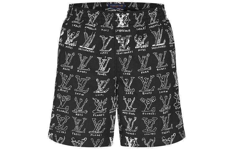 LOUIS VUITTON Black Cartoons Print Casual Shorts 1A8HGI