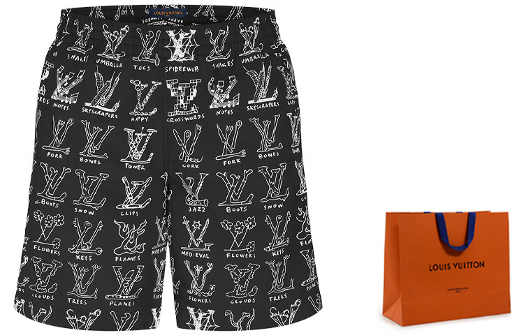 Lookbook LOUIS VUITTON Celana Pendek Santai Motif Kartun Hitam 1A8HGI