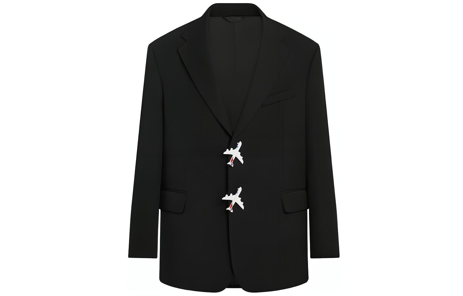 Order LOUIS VUITTON Black Casual Blazer with Airplane Button Design. 1A973D