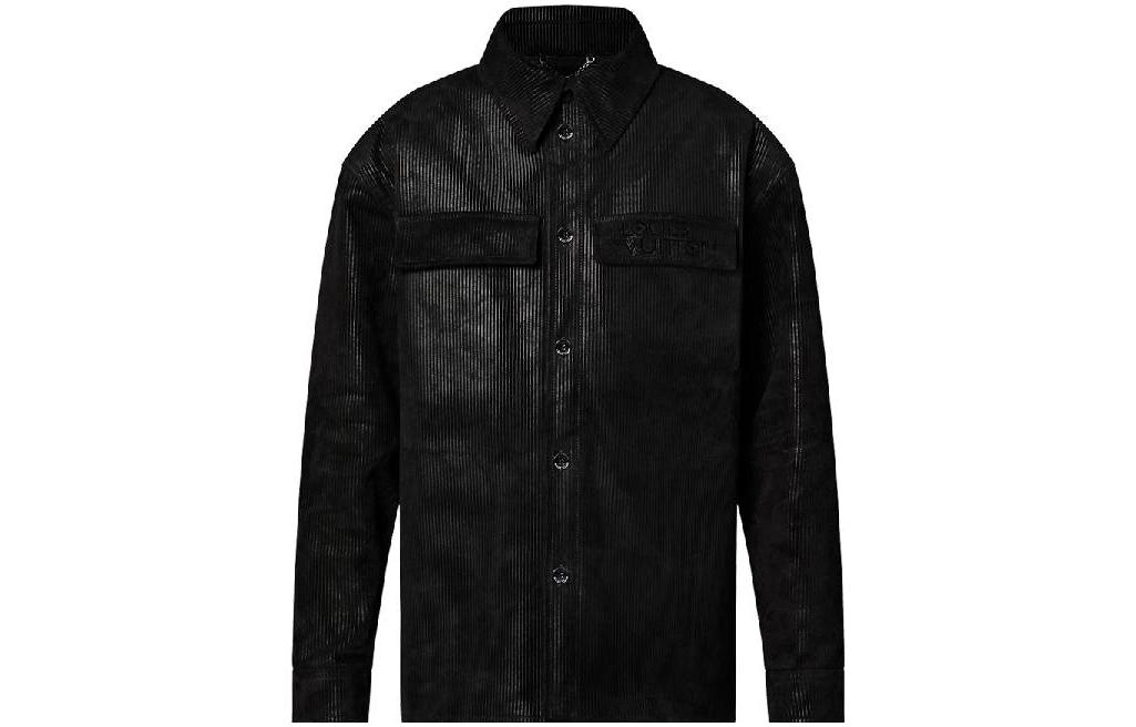LOUIS VUITTON Black Corduroy Textured Suede Long Sleeve Shirt Jacket . 1AFAG3