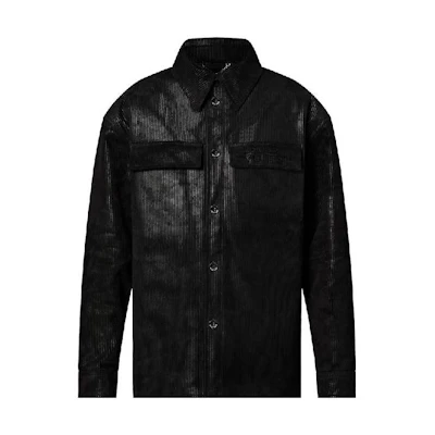 LOUIS VUITTON Black Corduroy Textured Suede Long Sleeve Shirt Jacket . 1AFAG3