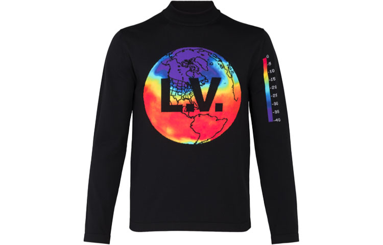 Louis Vuitton Black High-Neck Sweatshirt with Earth Print 1A5W8H