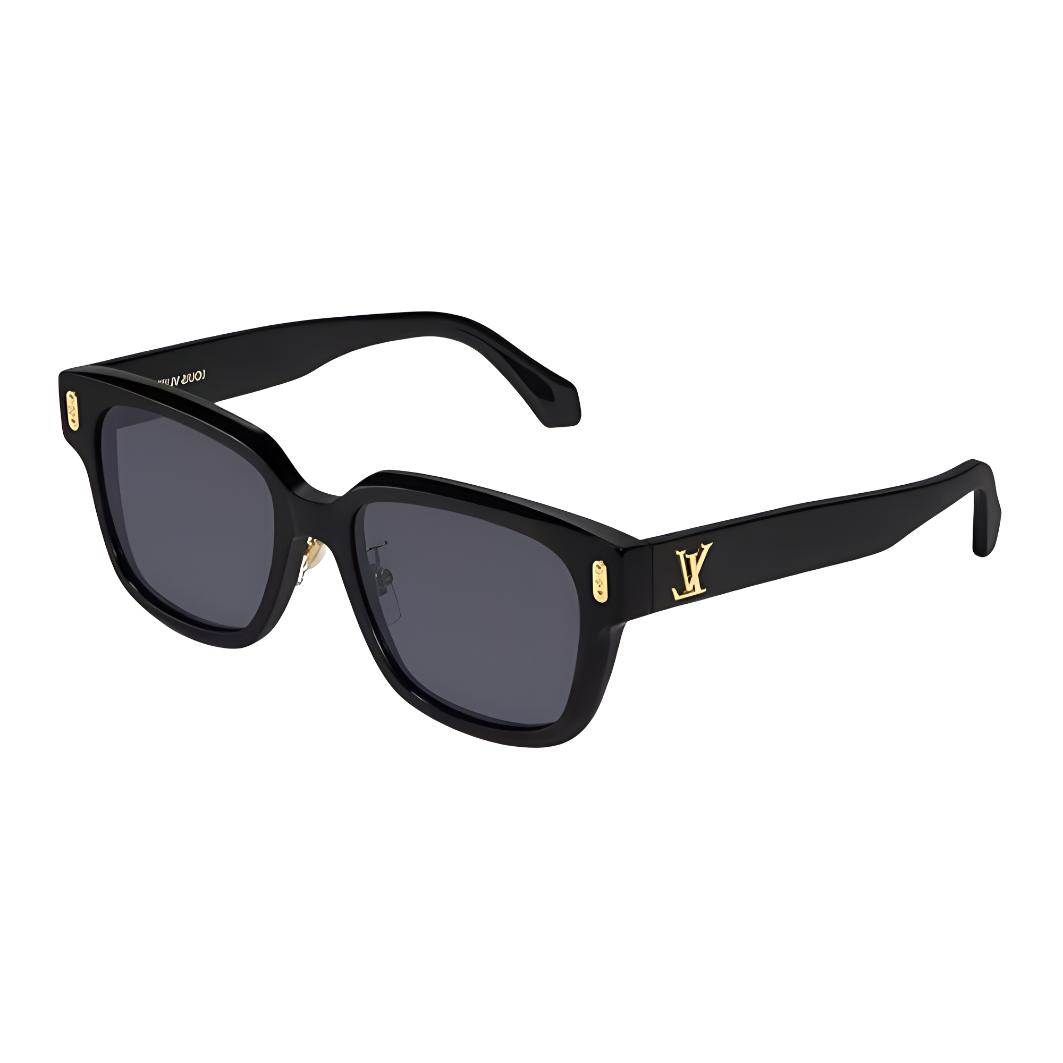 LOUIS VUITTON Black Irregular Logo Engraved Unisex Sunglasses Z2063U