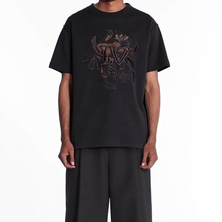 Louis Vuitton Black Lace Embroidered Crewneck T-Shirt 1A7QF 圖 4