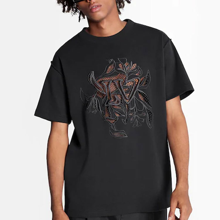 Louis Vuitton Black Lace Embroidered Crewneck T-Shirt 1A7QF 圖 5